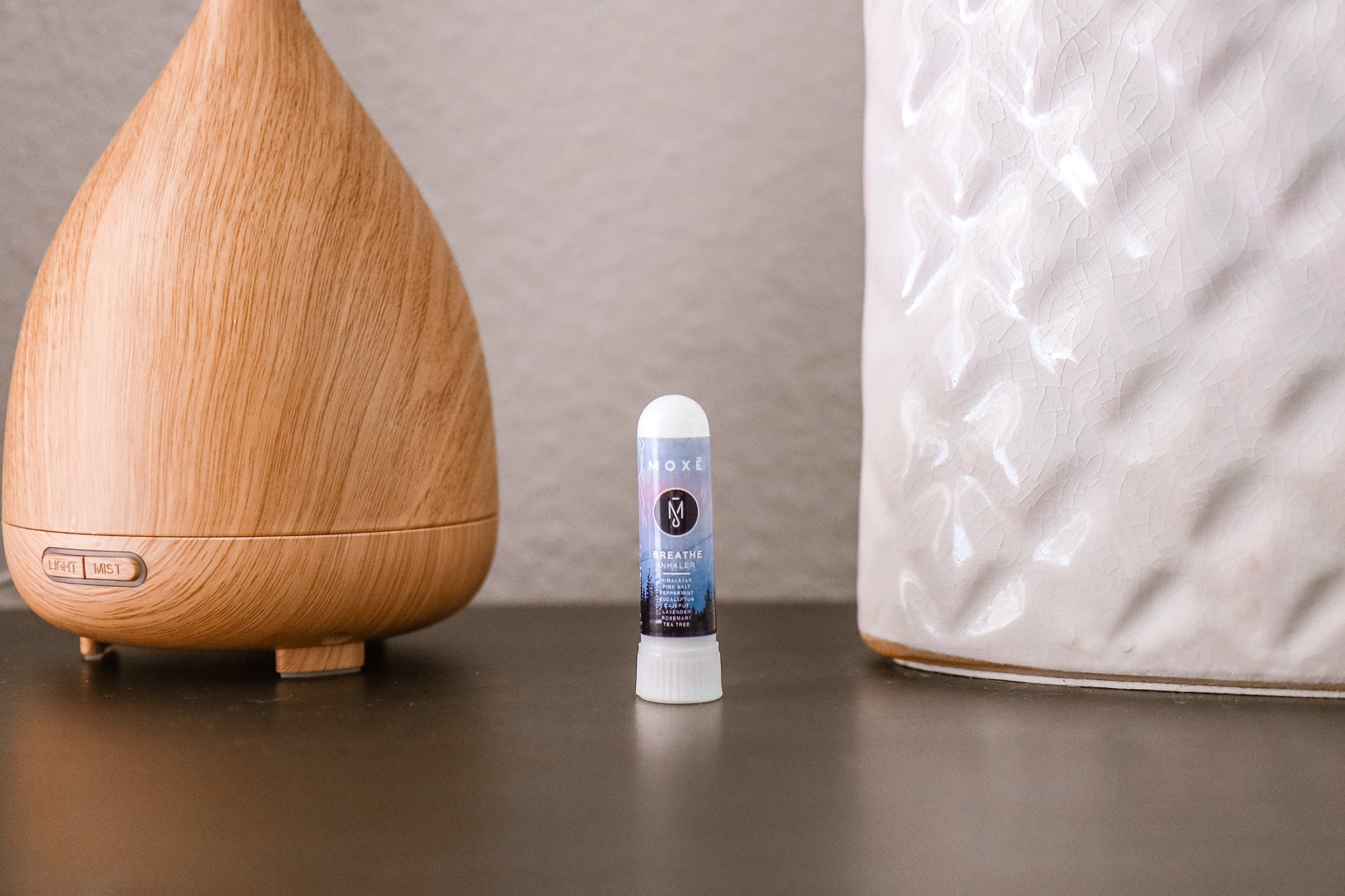 MOXE Breathe | Pink Himalayan Sea Salt Inhaler | Help Clear Congestion, Improve Breathing and Boost Focus | Aromatherapy Sinus Inhaler | Peppermint, Eucalyptus and Lavender Essential Oils
